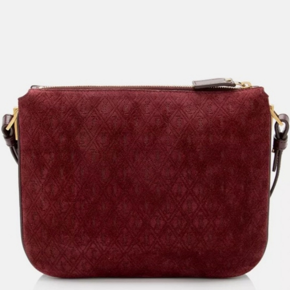 Saint Laurent Suede All-Over Monogram Burgundy Crossbody Bag - Picture 2 of 8